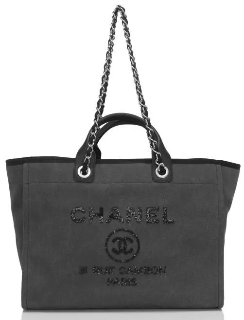 Large Canvas With Sequins Deauville Tote, Charcoal **Limited Stock**