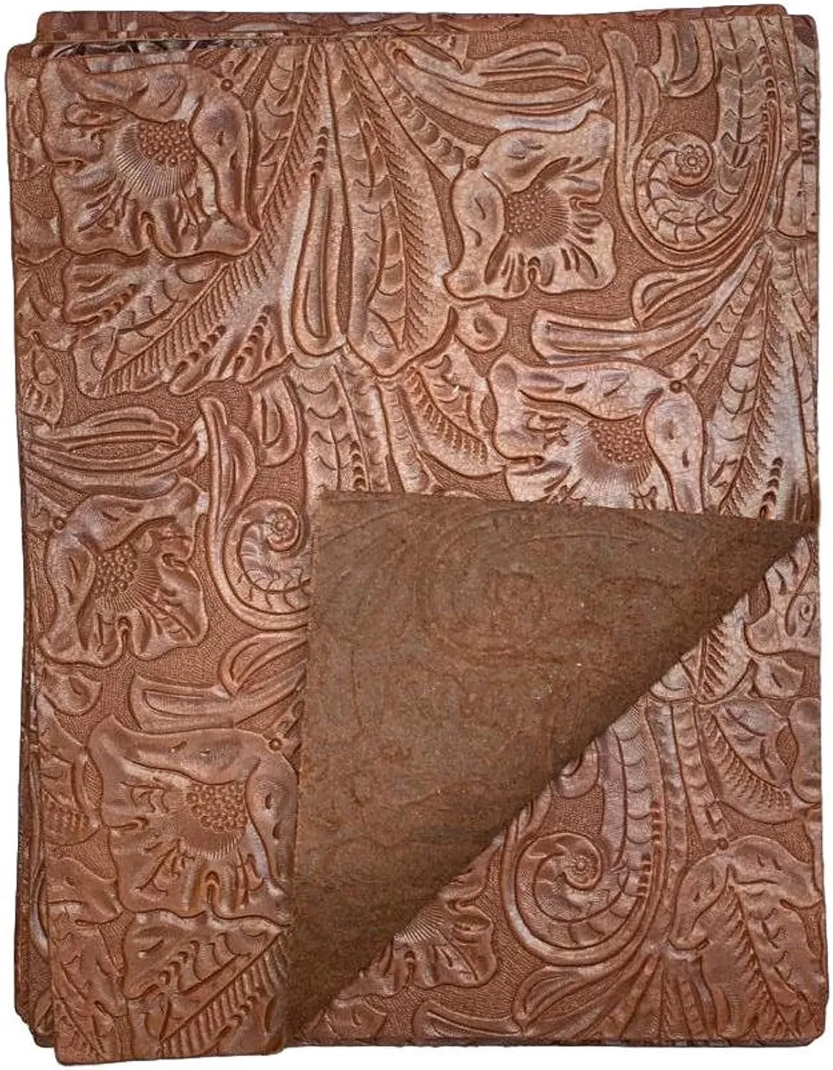 Large Floral Cowside Embossed Leather: 8.5" x 11" Pieces (Brandy, 1 Piece)