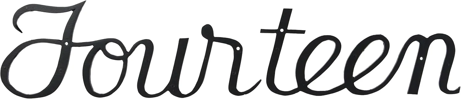 Large Script House Number, Fourteen,Black