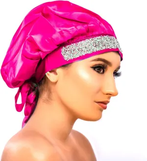 Large Size Soft Silk Bling Bonnet Sleep Cap, Extra Large for Braids, Satin Smooth Rhinestone Night Hat