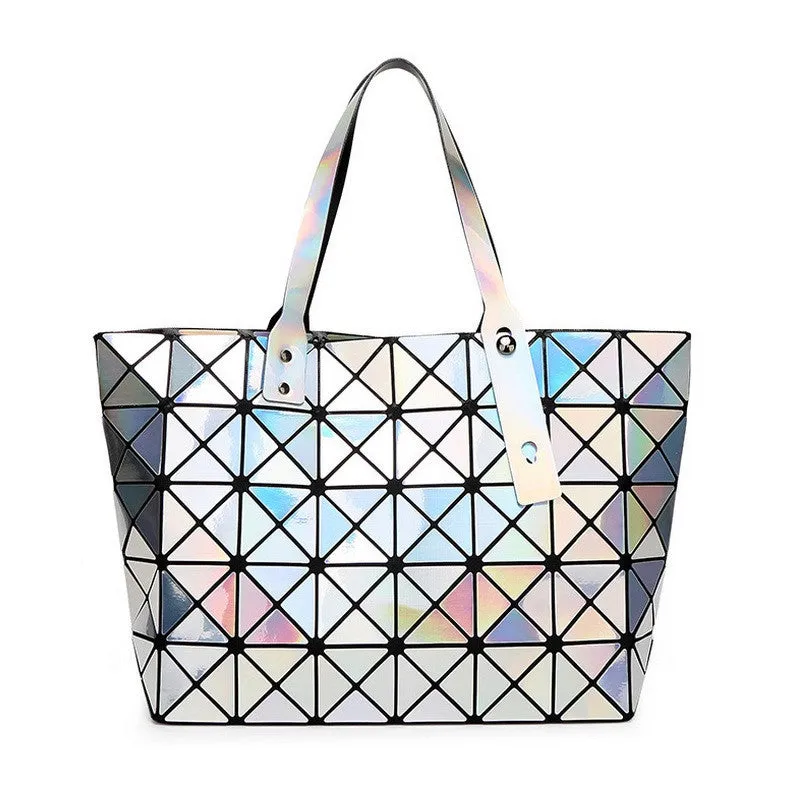 Laser Women Dazzle Color Plaid Tote Casual Bags Female Fashion Fold Over Handbags Lady Sequins Mirror Saser Bag Bao Bao