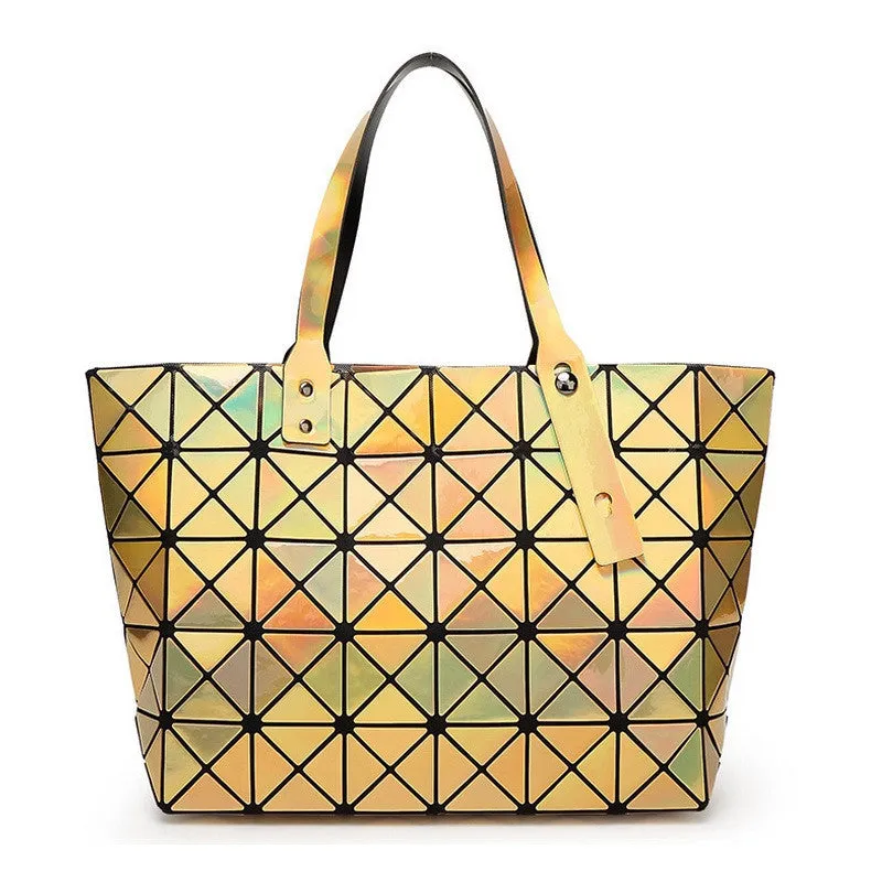 Laser Women Dazzle Color Plaid Tote Casual Bags Female Fashion Fold Over Handbags Lady Sequins Mirror Saser Bag Bao Bao