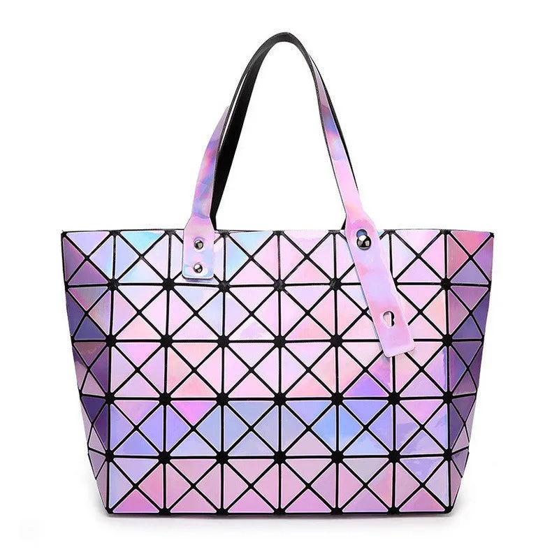 Laser Women Dazzle Color Plaid Tote Casual Bags Female Fashion Fold Over Handbags Lady Sequins Mirror Saser Bag Bao Bao