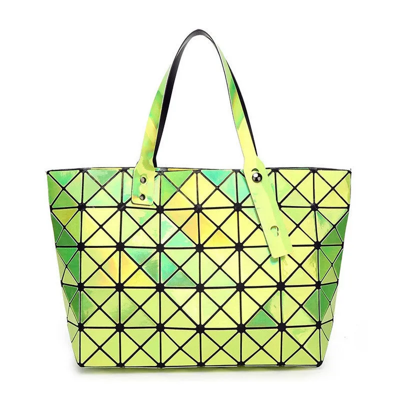 Laser Women Dazzle Color Plaid Tote Casual Bags Female Fashion Fold Over Handbags Lady Sequins Mirror Saser Bag Bao Bao