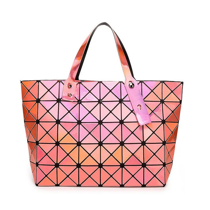 Laser Women Dazzle Color Plaid Tote Casual Bags Female Fashion Fold Over Handbags Lady Sequins Mirror Saser Bag Bao Bao