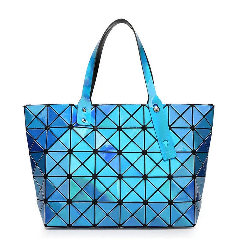 Laser Women Dazzle Color Plaid Tote Casual Bags Female Fashion Fold Over Handbags Lady Sequins Mirror Saser Bag Bao Bao