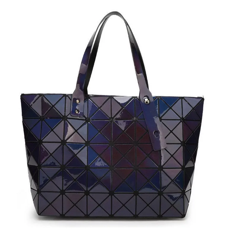 Laser Women Dazzle Color Plaid Tote Casual Bags Female Fashion Fold Over Handbags Lady Sequins Mirror Saser Bag Bao Bao