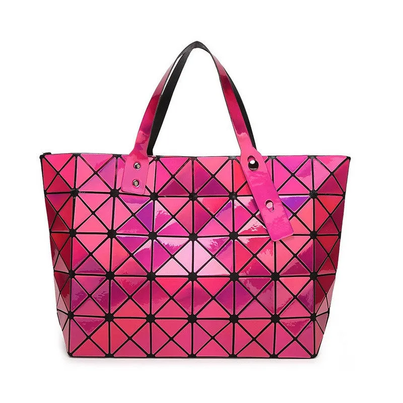 Laser Women Dazzle Color Plaid Tote Casual Bags Female Fashion Fold Over Handbags Lady Sequins Mirror Saser Bag Bao Bao