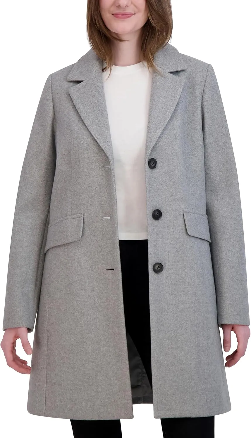 Laundry by Shelli Segal Women's Faux Wool Coat with Notch Collar