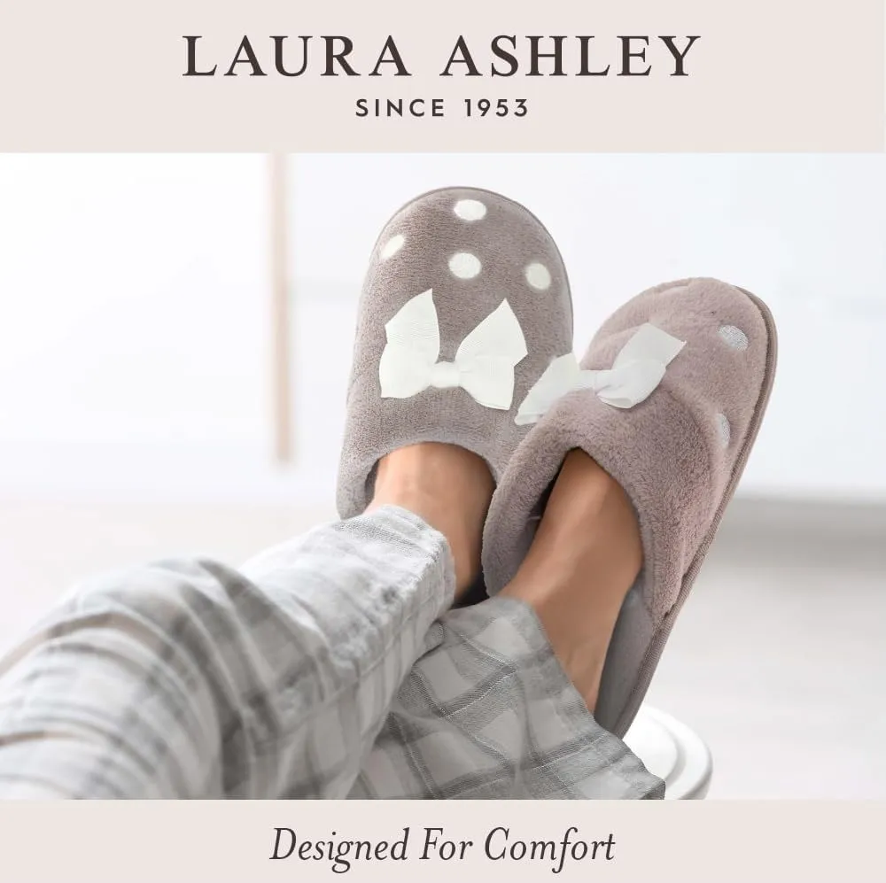 Laura Ashley Womens House Slippers, Hard Soled Faux Fur Lined Clogs for Women, Fuzzy Heart Indoor/Outdoor Women's House Shoes