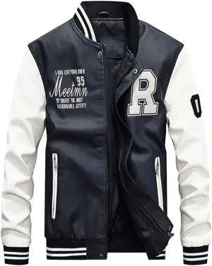 Lavnis Men's Faux Leather Jacket Casual Baseball Stand Collar Slim Fit Coat