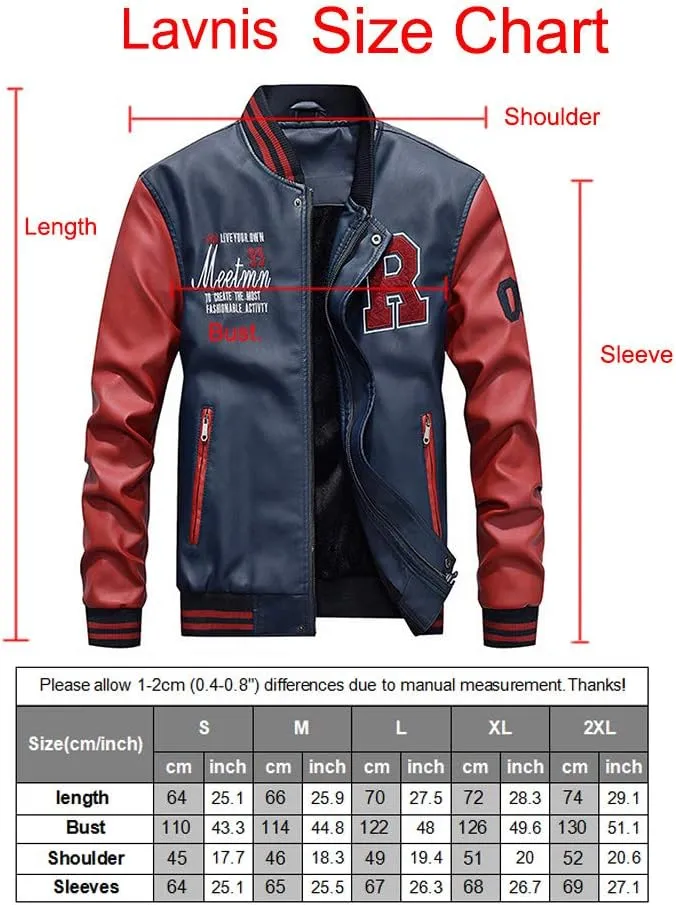 Lavnis Men's Faux Leather Jacket Casual Baseball Stand Collar Slim Fit Coat