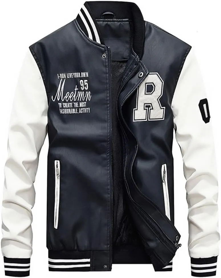 Lavnis Men's Faux Leather Jacket Casual Baseball Stand Collar Slim Fit Coat