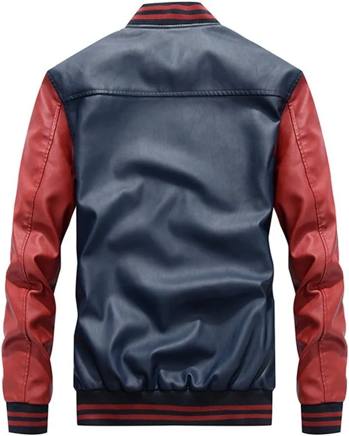 Lavnis Men's Faux Leather Jacket Casual Baseball Stand Collar Slim Fit Coat