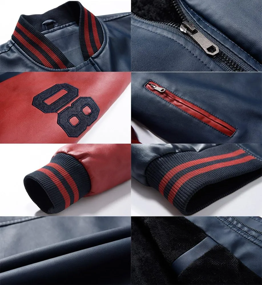 Lavnis Men's Faux Leather Jacket Casual Baseball Stand Collar Slim Fit Coat