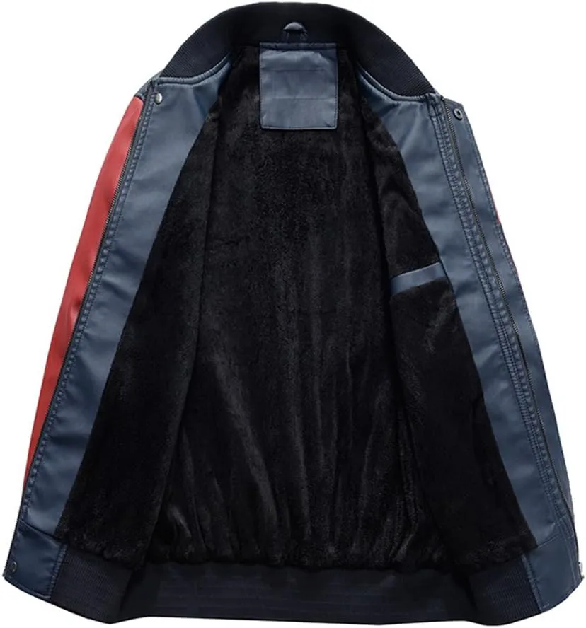 Lavnis Men's Faux Leather Jacket Casual Baseball Stand Collar Slim Fit Coat