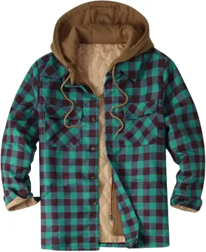 LCMTWX Men's Cotton Plaid Shirts Jacket Print Hooded Zipper Pocket Long Sleeve Shirt Patchwork Soft Warm Coat for Men with