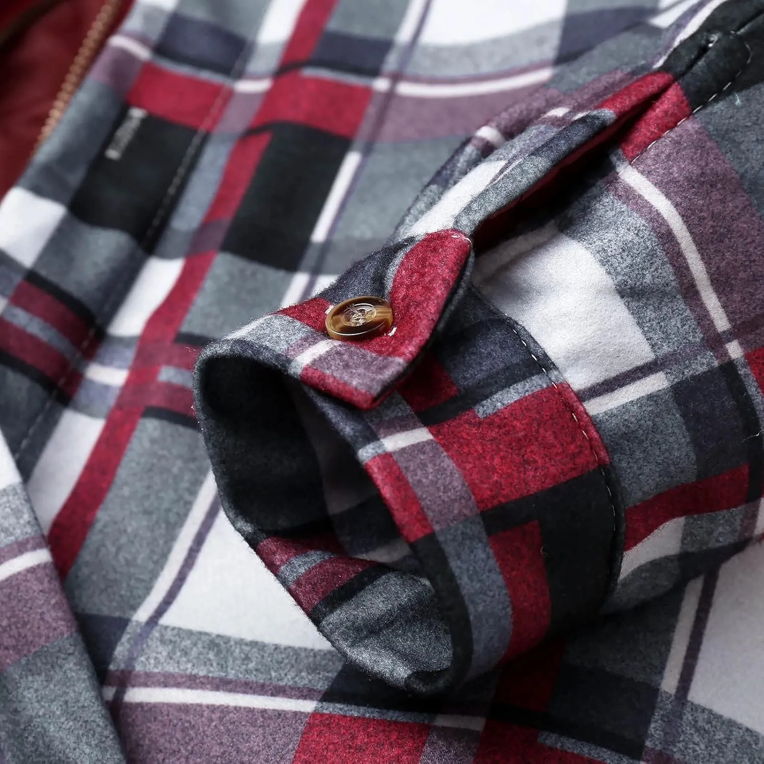 LCMTWX Men's Fleece Lined Flannel Shirt Jacket Hooded Zipper Pocket Long Sleeve Shirt Patchwork Jacket Loose Thickened