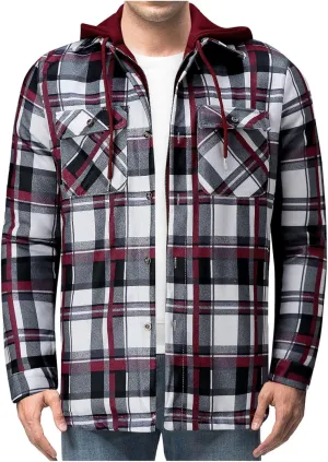 LCMTWX Men's Fleece Lined Flannel Shirt Jacket Hooded Zipper Pocket Long Sleeve Shirt Patchwork Jacket Loose Thickened