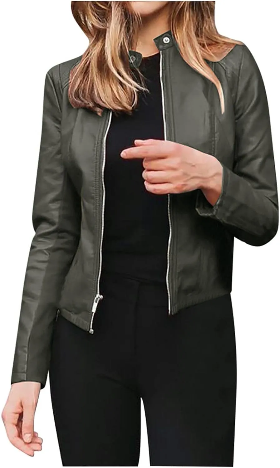 LCMTWX Womens Faux Leather Long Sleeve Jackets Collar Long Sleeve Outwear Cool Slim Jacket Coat for Plus Size Moto Biker