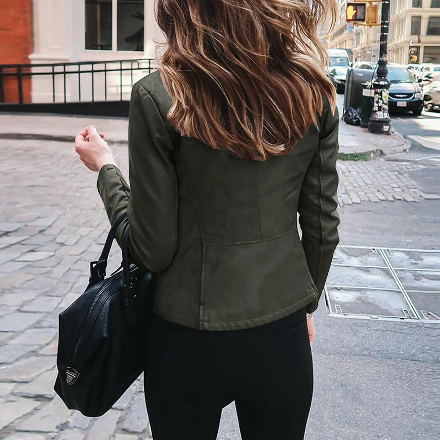 LCMTWX Womens Faux Leather Long Sleeve Jackets Collar Long Sleeve Outwear Cool Slim Jacket Coat for Plus Size Moto Biker