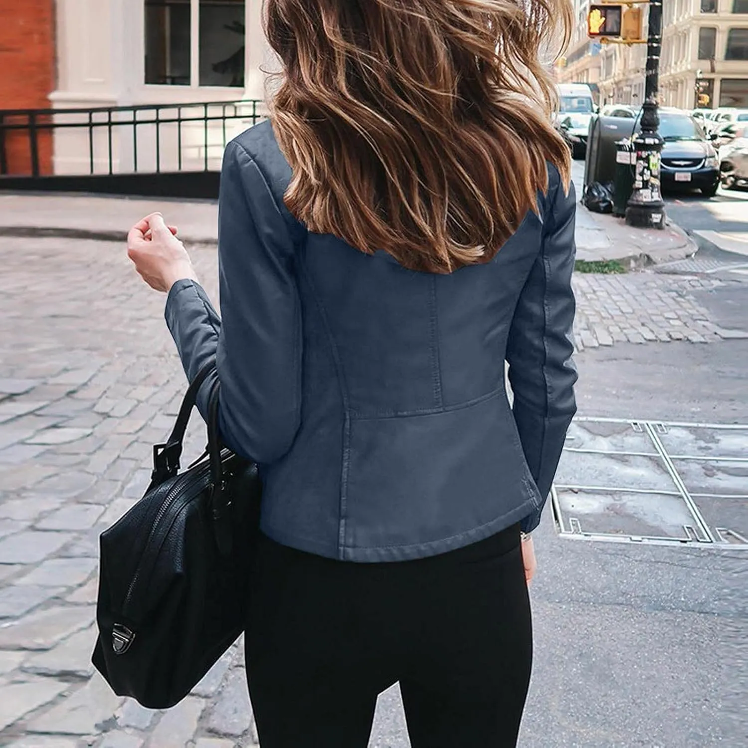 LCMTWX Womens Faux Leather Long Sleeve Jackets Collar Long Sleeve Outwear Cool Slim Jacket Coat for Plus Size Moto Biker