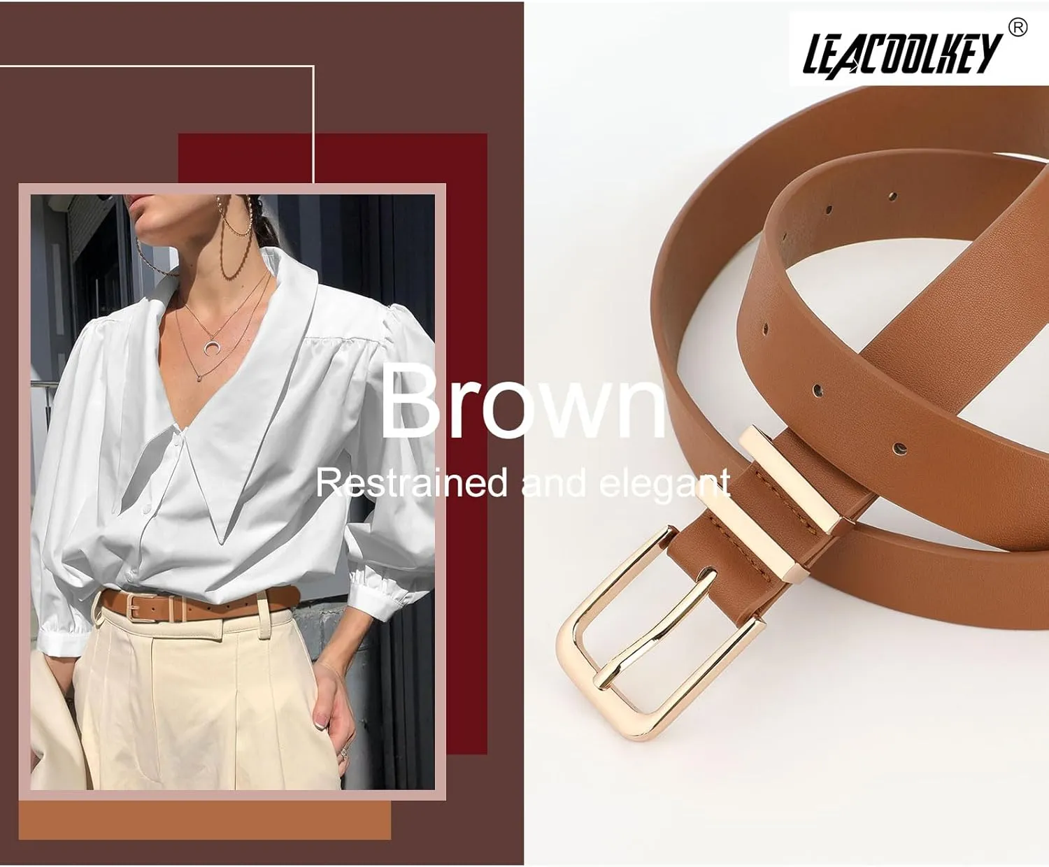 LEACOOLKEY 3 Pack Women's Leather Belts for Jeans Dress Pants Fashion Ladies Leather Belts with Gold/Sliver Buckle