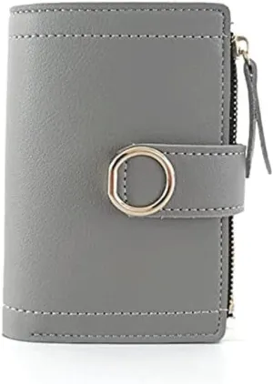 Leather Wallet Pu Leather Women's Wallet Large Capacity Short Small Purse Clutch for Ladies Girls Zipper Coin Pocket Large Capacity (Light Gray,9x12cm)