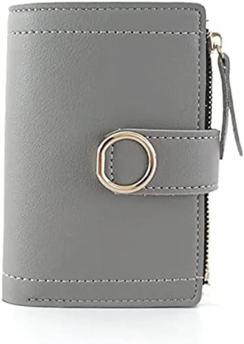 Leather Wallet Pu Leather Women's Wallet Large Capacity Short Small Purse Clutch for Ladies Girls Zipper Coin Pocket Large Capacity (Light Gray,9x12cm)