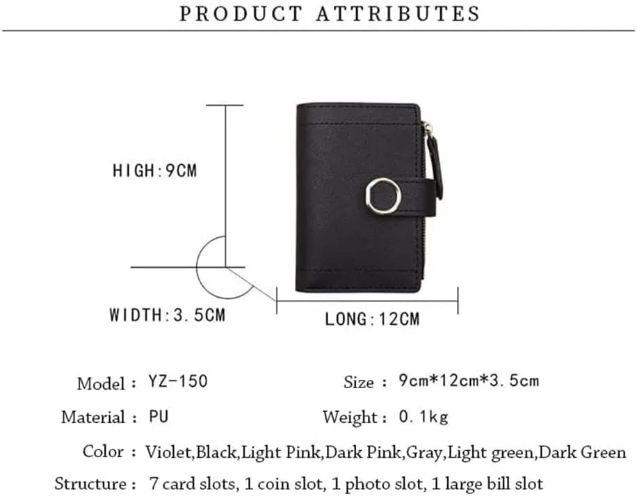 Leather Wallet Pu Leather Women's Wallet Large Capacity Short Small Purse Clutch for Ladies Girls Zipper Coin Pocket Large Capacity (Light Gray,9x12cm)