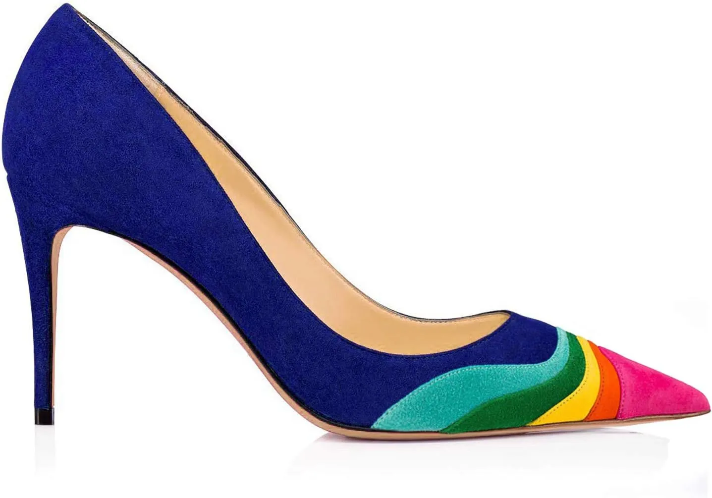 LEHOOR Women Rainbow Kitten Heels Pumps Pointed Toe Suede Stiletto, 3 inch High Heel Pumps Multicolor Closed Toe Classic for Ladies Dress Party 4-15 M US