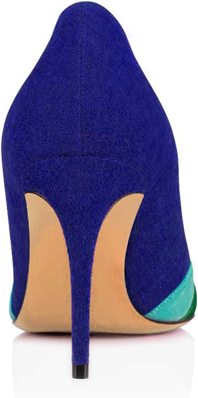 LEHOOR Women Rainbow Kitten Heels Pumps Pointed Toe Suede Stiletto, 3 inch High Heel Pumps Multicolor Closed Toe Classic for Ladies Dress Party 4-15 M US