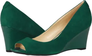 LEHOOR Women Slip On Peep Toe Wedge Pumps Suede 3 Inch Mid Wedge Heels Crocodile Pattern Comfortable Round Open Toe Wedges Sandals Patchwork Office Party Elegant Vintage Dress Shoes 5-11 M US
