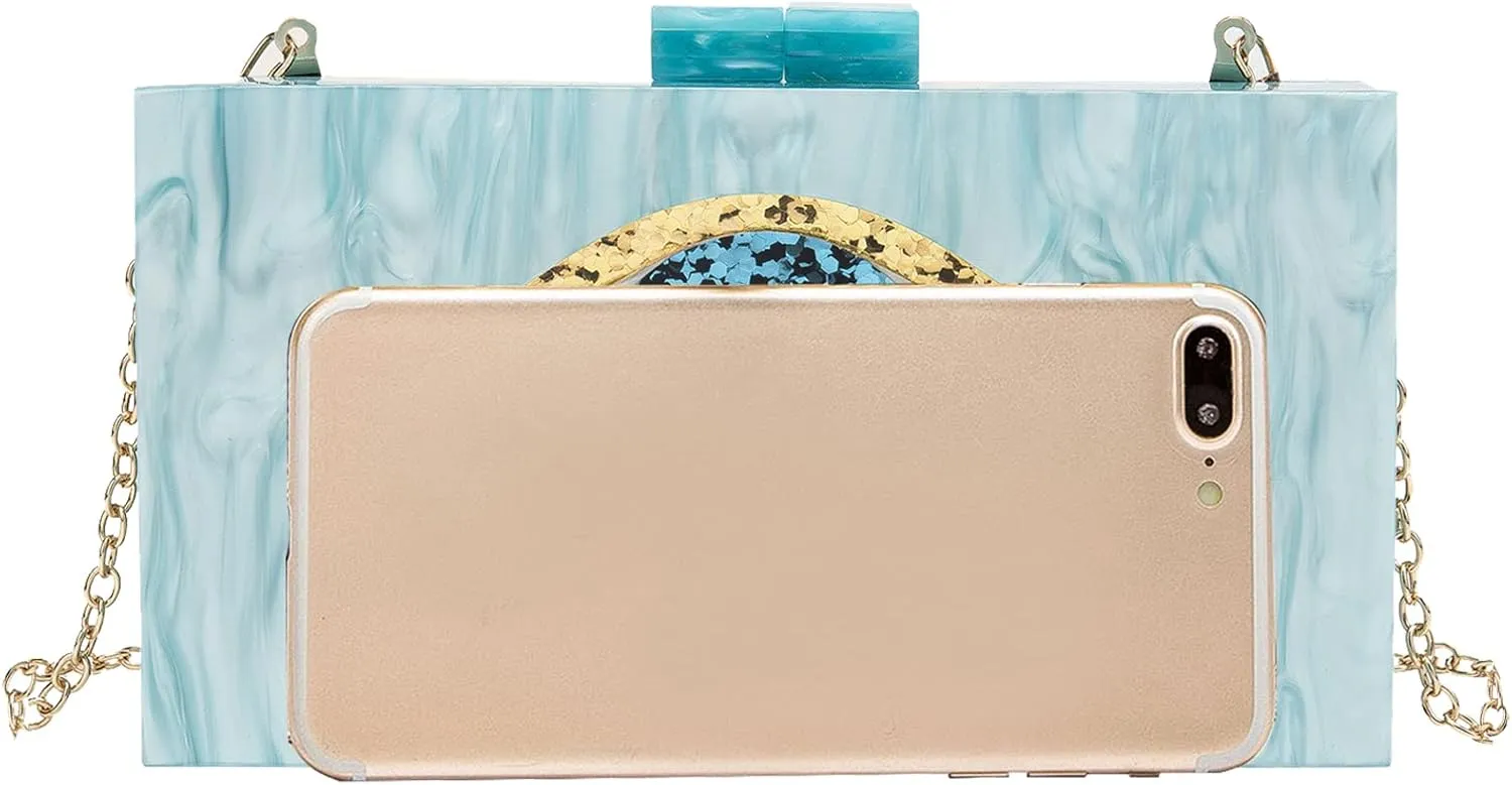 LETODE Clutch Purses for Women-Evil Eye Acrylic Clutch Glitter Purse Evening Bag Chain Shoulder Crossbody Handbags