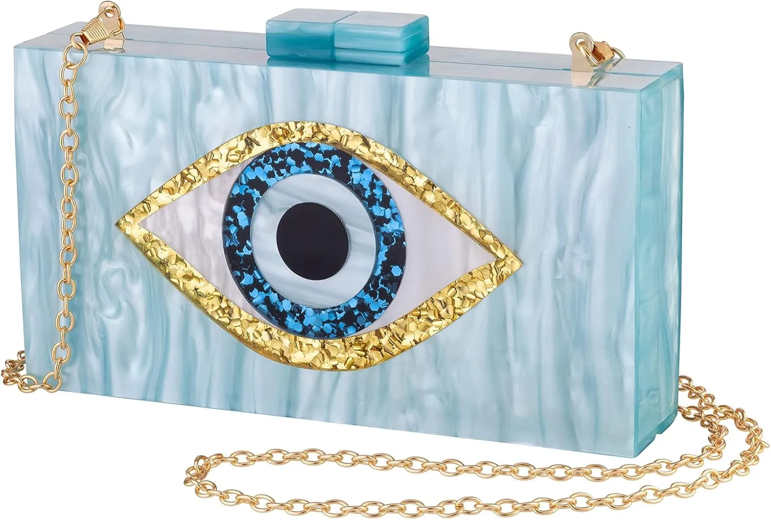 LETODE Clutch Purses for Women-Evil Eye Acrylic Clutch Glitter Purse Evening Bag Chain Shoulder Crossbody Handbags
