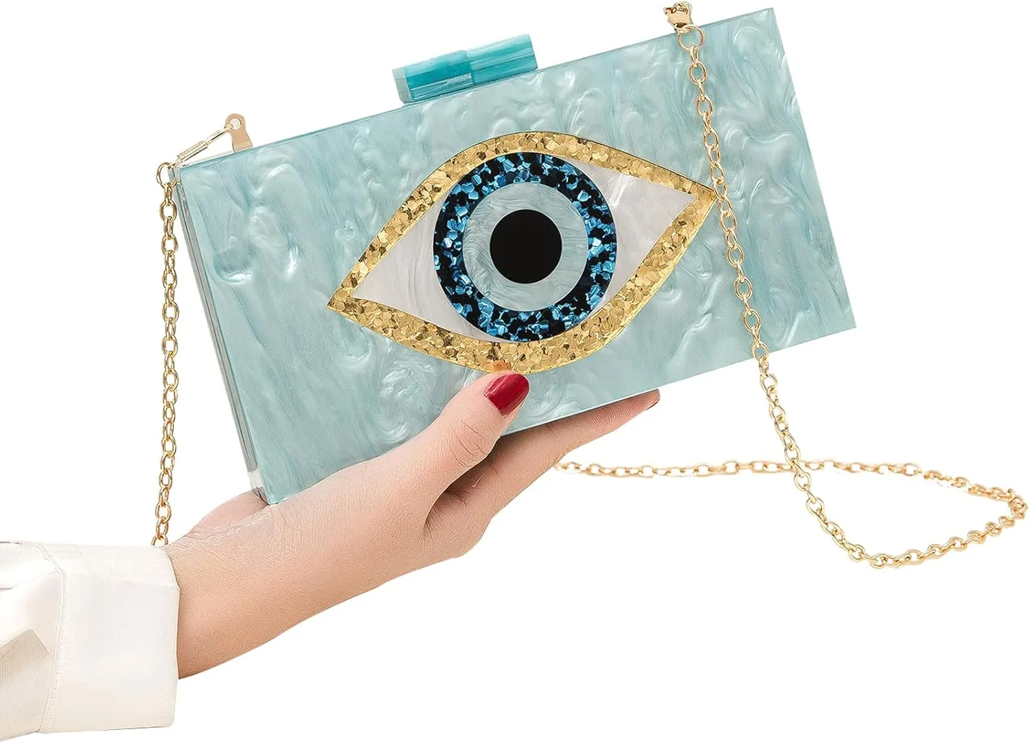 LETODE Clutch Purses for Women-Evil Eye Acrylic Clutch Glitter Purse Evening Bag Chain Shoulder Crossbody Handbags