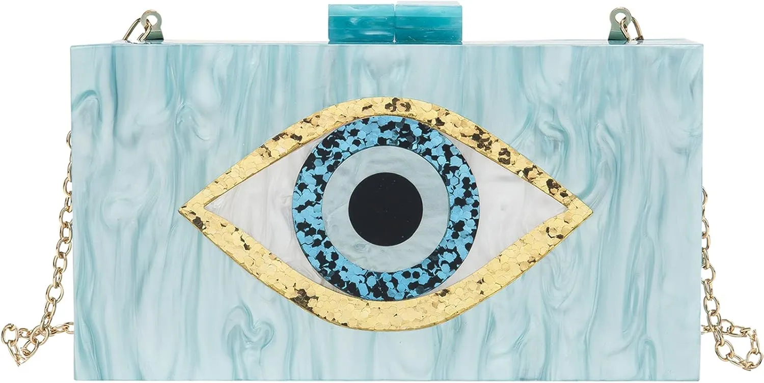 LETODE Clutch Purses for Women-Evil Eye Acrylic Clutch Glitter Purse Evening Bag Chain Shoulder Crossbody Handbags