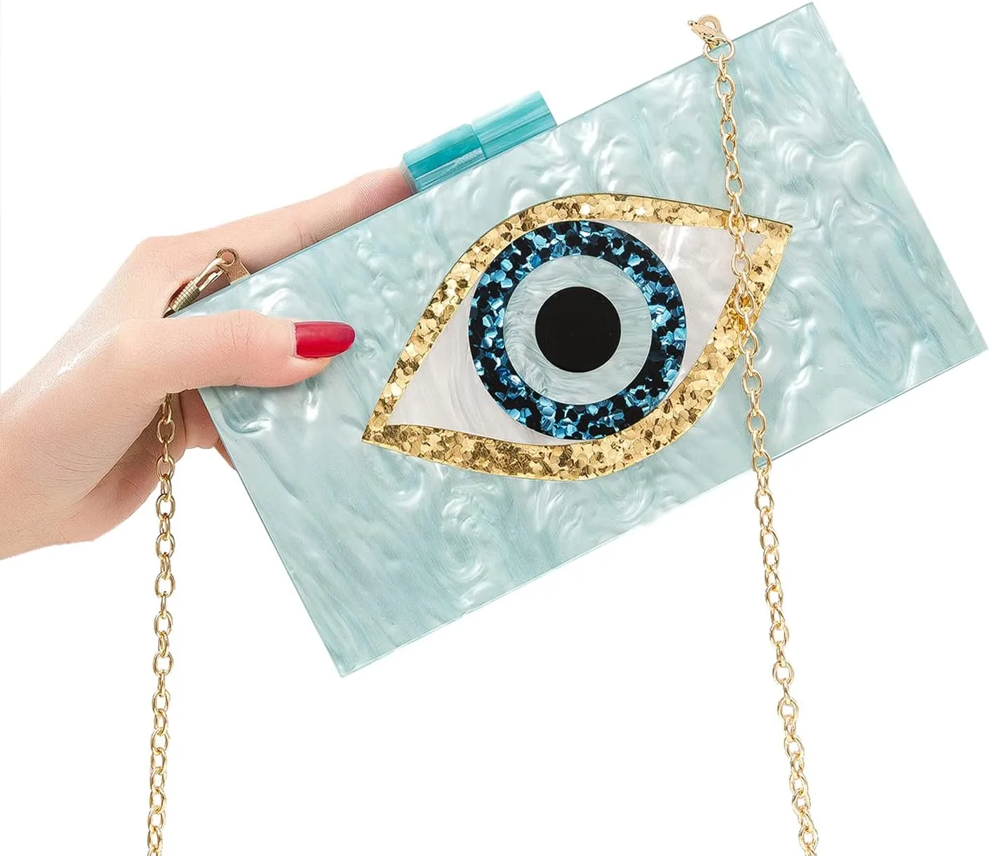 LETODE Clutch Purses for Women-Evil Eye Acrylic Clutch Glitter Purse Evening Bag Chain Shoulder Crossbody Handbags