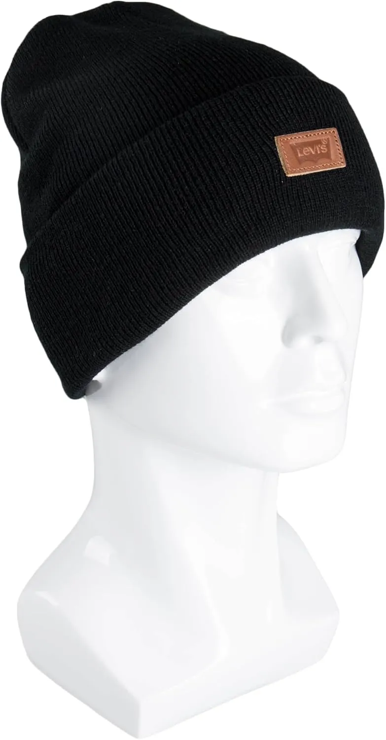 Levi's All Season Comfy Leather Logo Patch Cuffed Hero Beanie