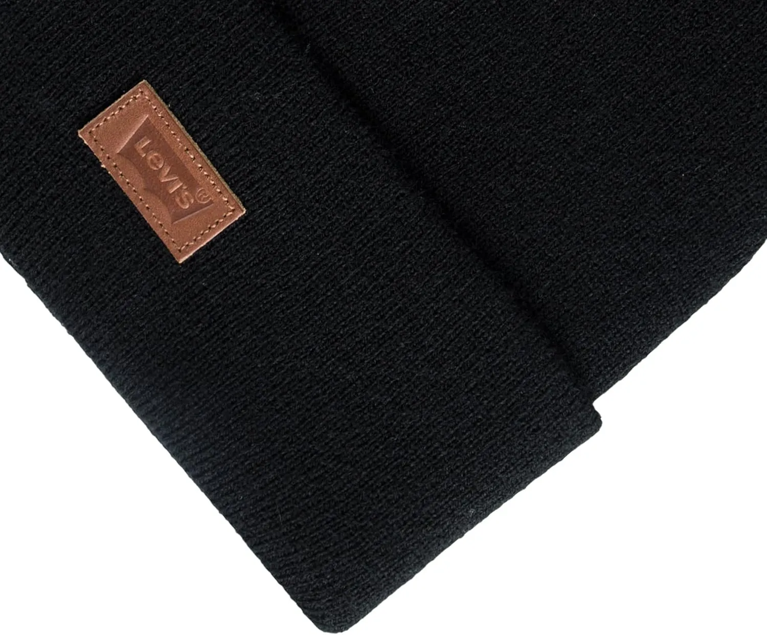 Levi's All Season Comfy Leather Logo Patch Cuffed Hero Beanie