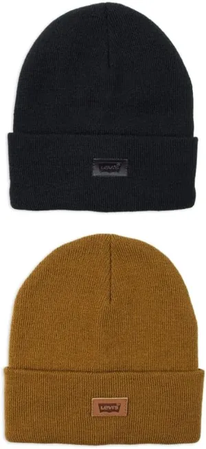 Levi's All Season Comfy Leather Logo Patch Cuffed Hero Beanie