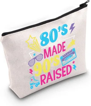 LEVLO 80s 90s Cosmetic Make Up Bag 1980s 1990s Gift 80's Made 90's Raised Make Up Zipper Pouch Bag For 80s Girl (80's Made 90's Raised)