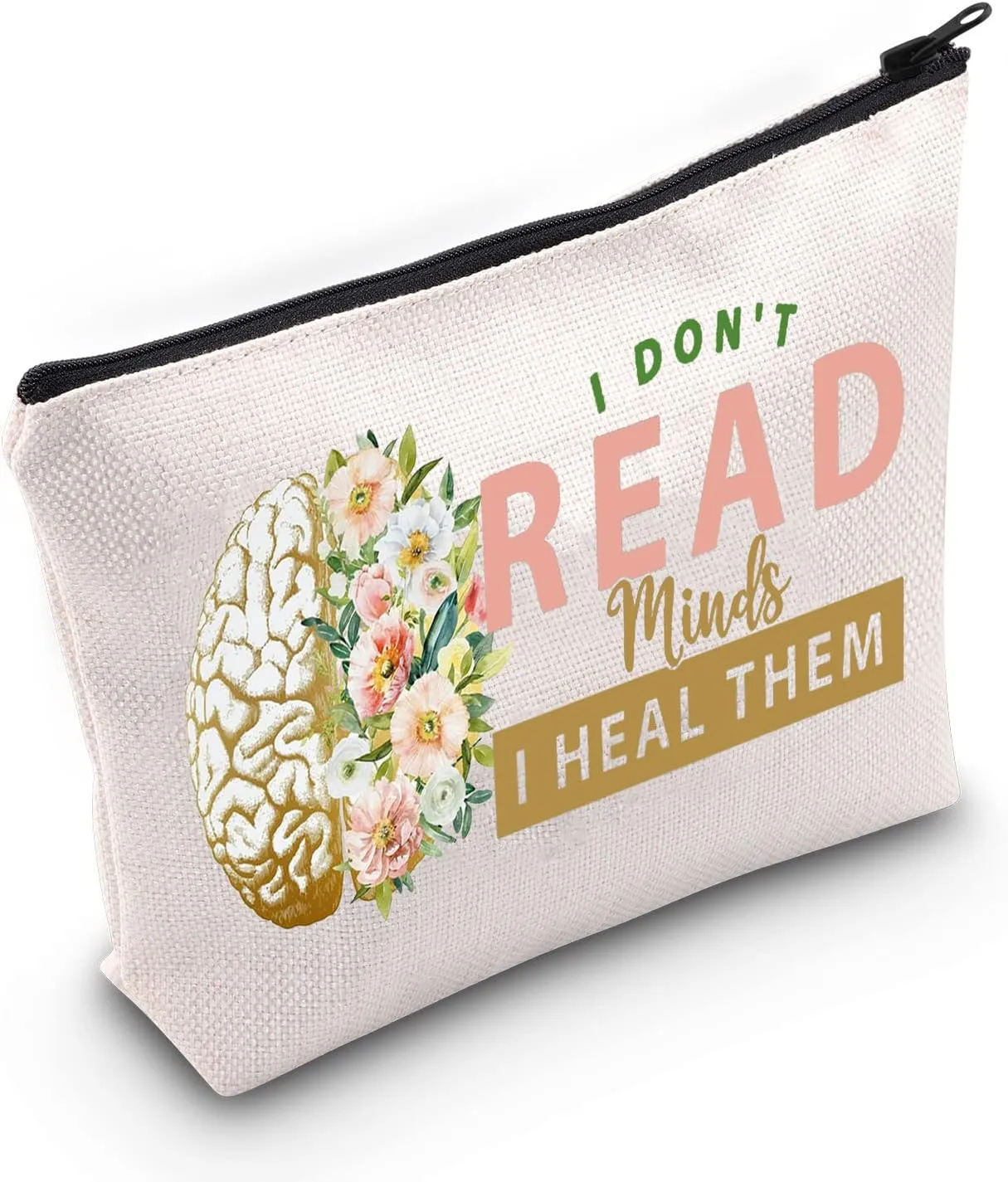 LEVLO Psychology Awareness Cosmetic Make Up Bag Psychologist Gift I Don't Read Minds I Heal Them Make Up Zipper Bag For Psychology Student Graduation (I Don't Read Minds)