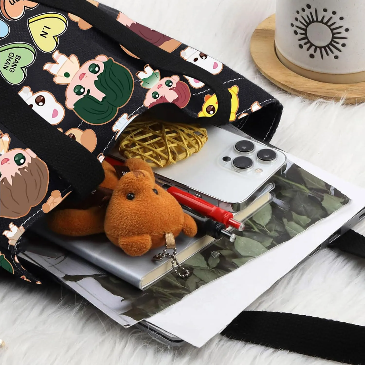 LEVLO SKZ Cosmetic Makeup Bag SKZ K-POP Fans Gift K-POP Cartoon Member Makeup Zipper Pouch Bag(SKZ Black Tote)