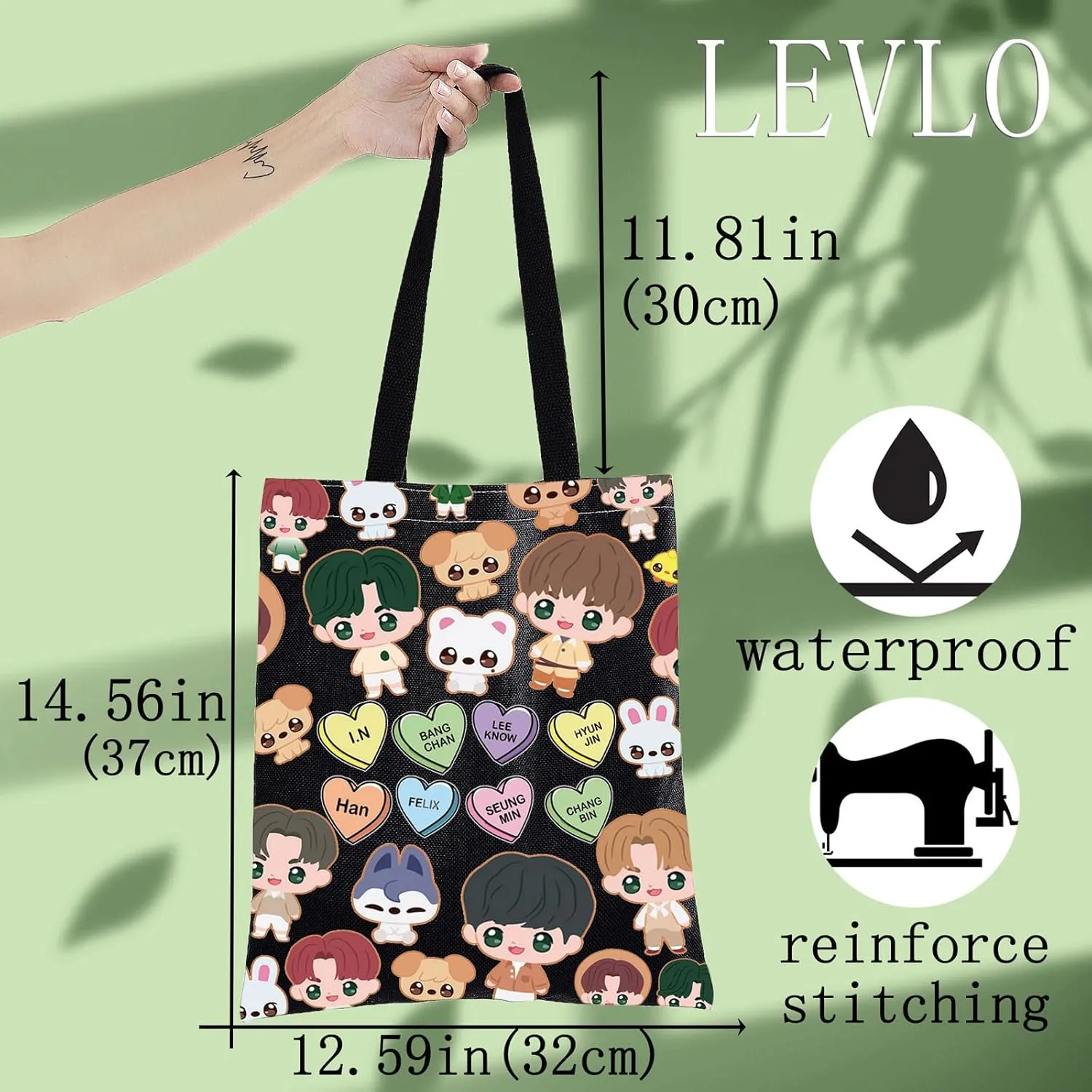 LEVLO SKZ Cosmetic Makeup Bag SKZ K-POP Fans Gift K-POP Cartoon Member Makeup Zipper Pouch Bag(SKZ Black Tote)