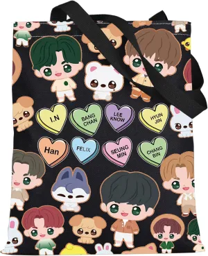 LEVLO SKZ Cosmetic Makeup Bag SKZ K-POP Fans Gift K-POP Cartoon Member Makeup Zipper Pouch Bag(SKZ Black Tote)