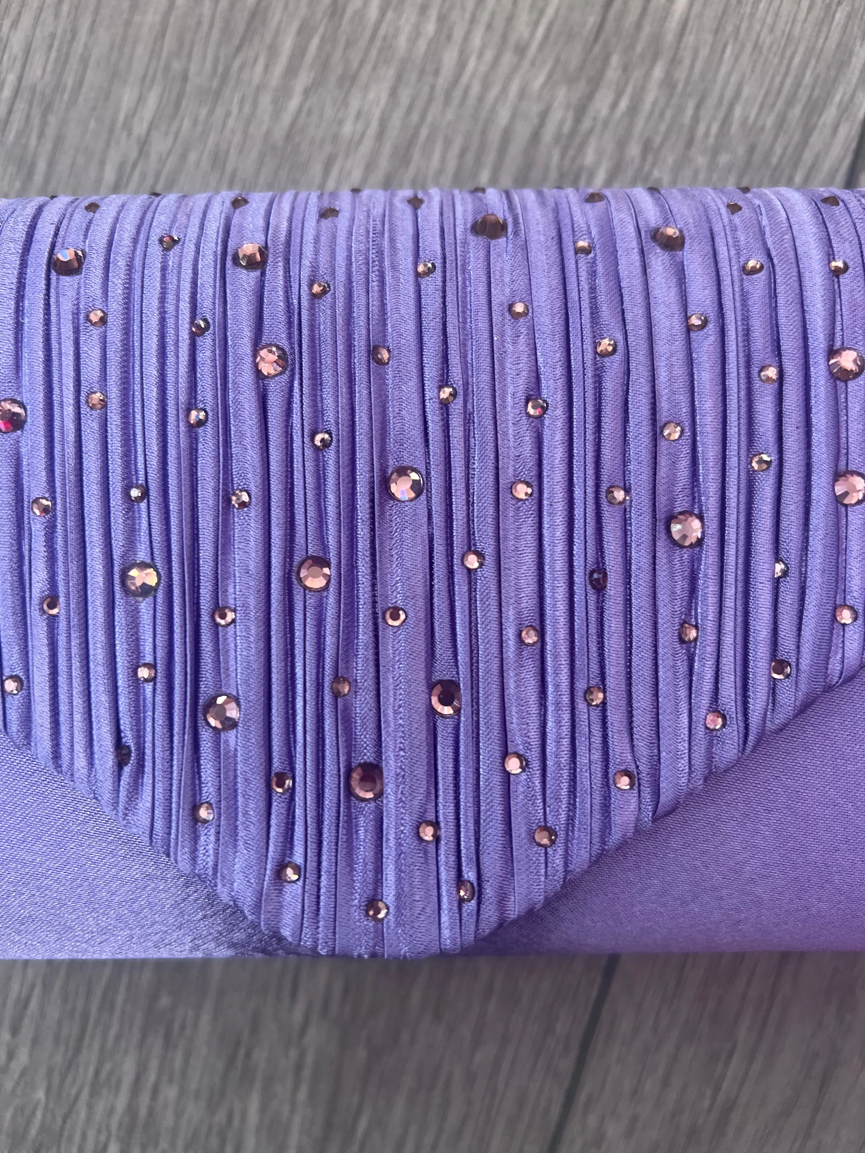Lilac Envelope Clutch Bag with Crystal Rhinestones