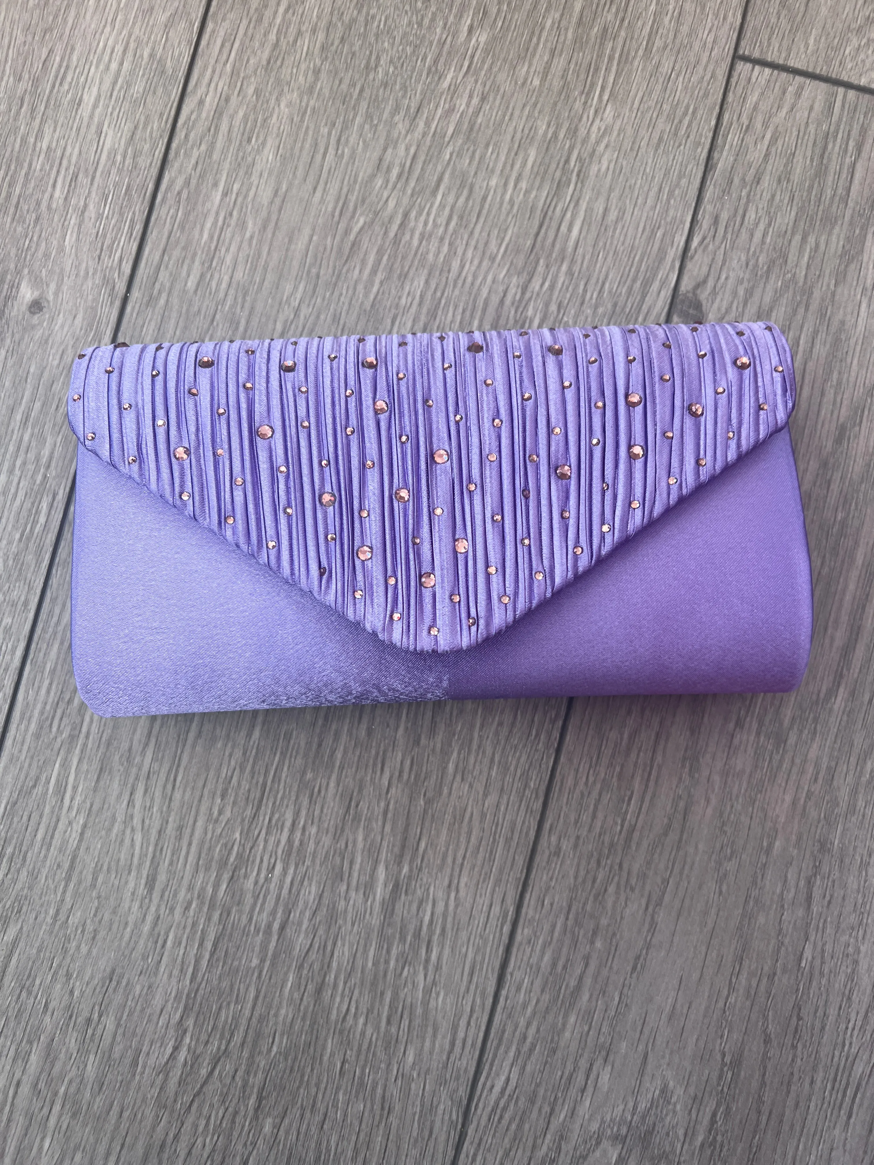 Lilac Envelope Clutch Bag with Crystal Rhinestones