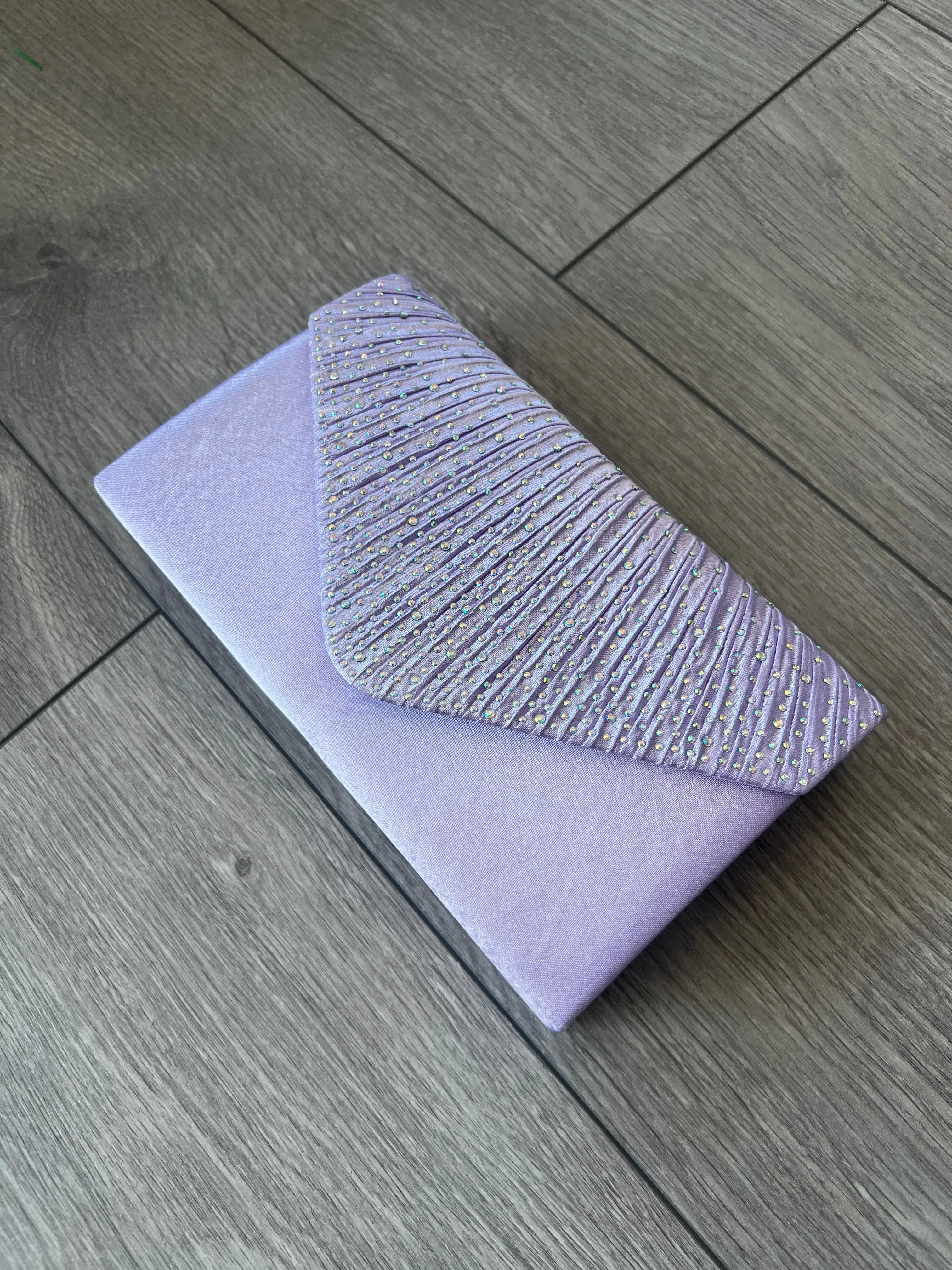 LILAC ENVELOPE CLUTCH BAG WITH RHINESTONES
