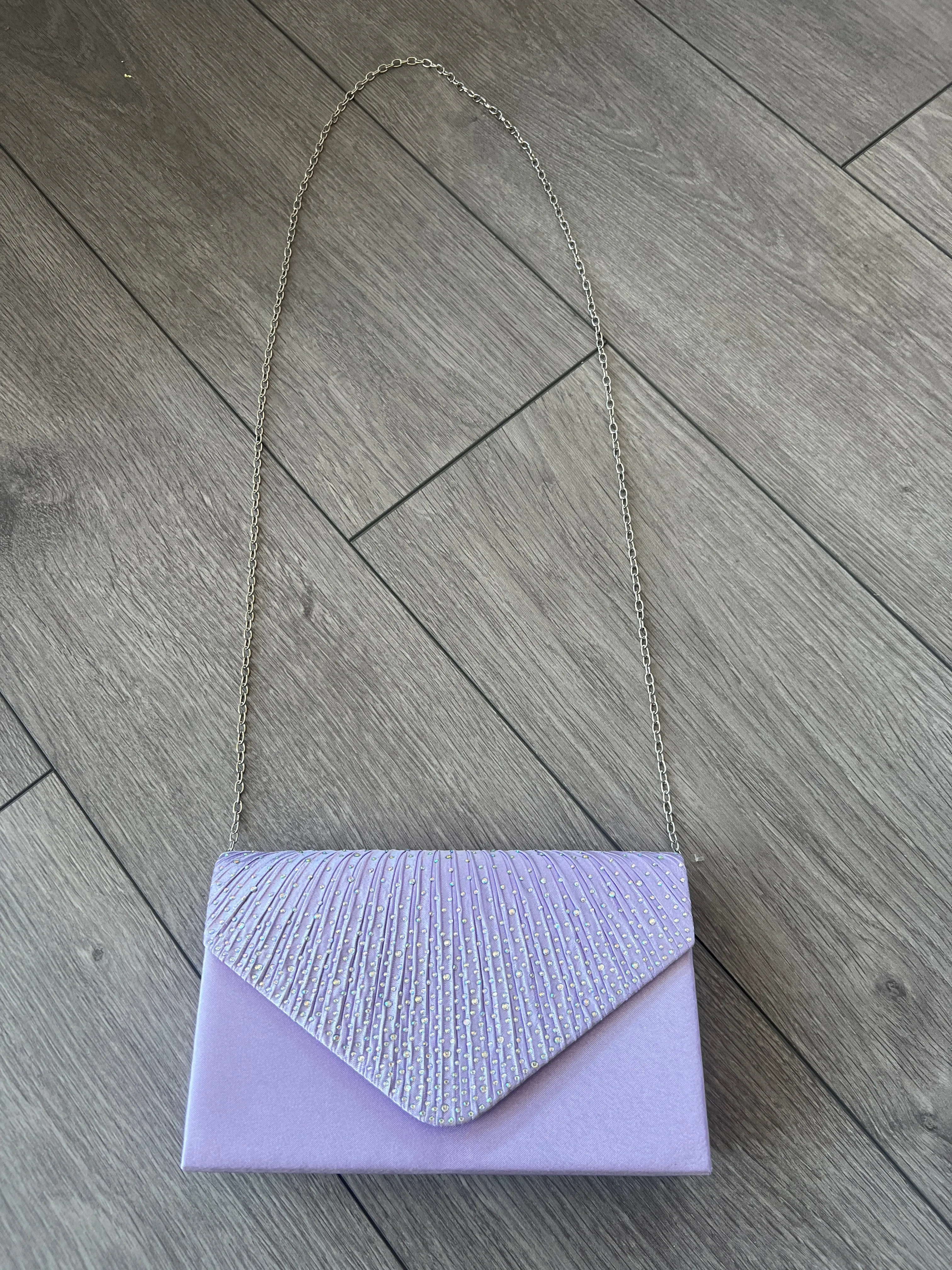 LILAC ENVELOPE CLUTCH BAG WITH RHINESTONES